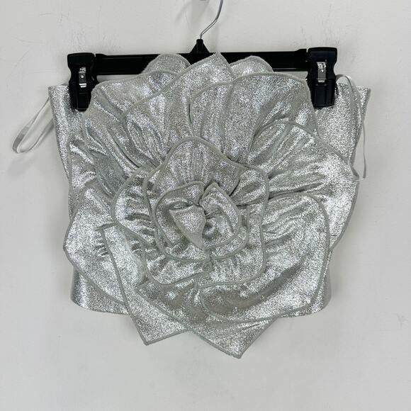 Muse by Marchesa Lotus Metallic Rosette Strapless Corset Top Silver US 0 NWT - Picture 3 of 7